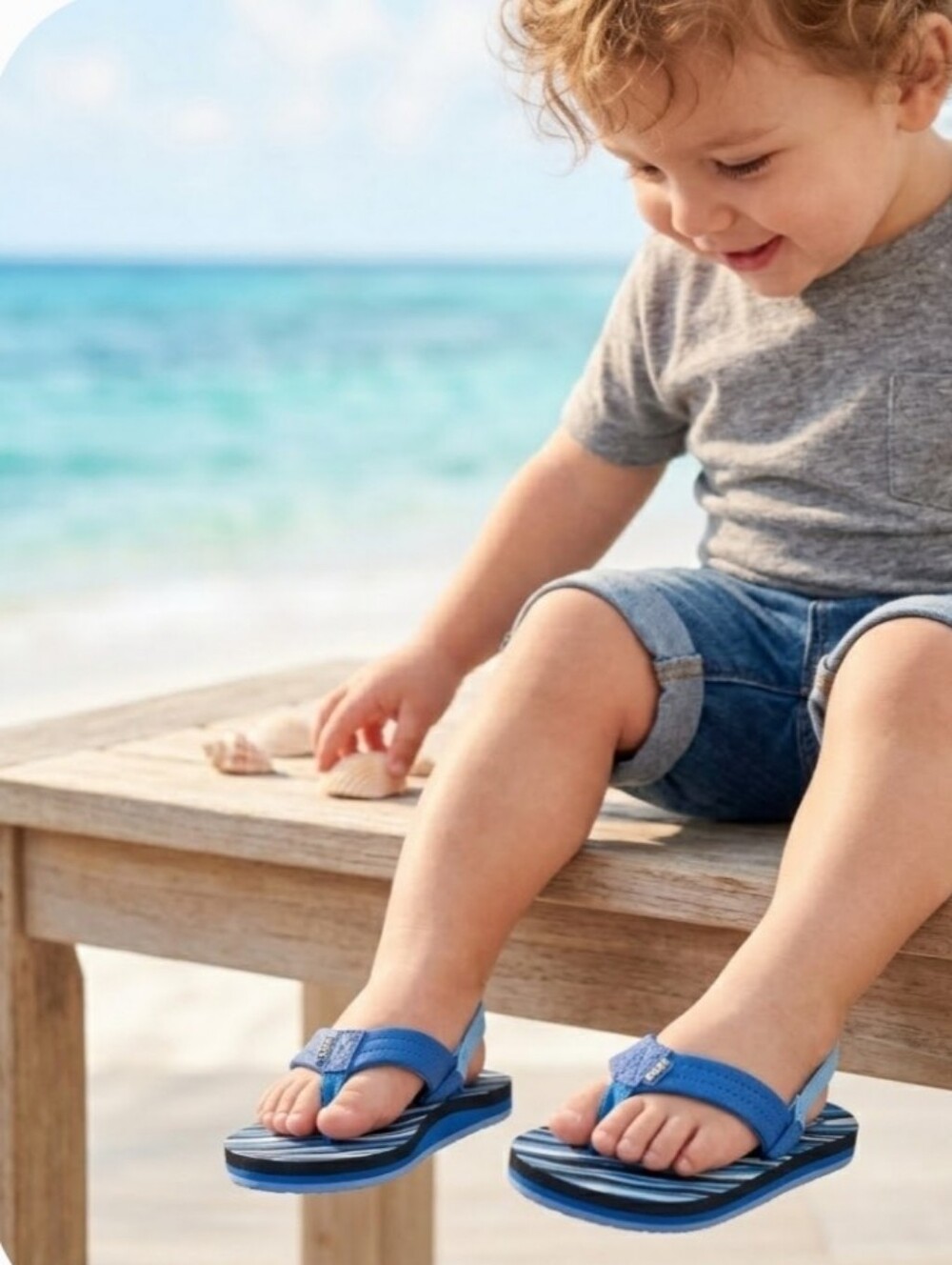NEW! Reef Kids Blue Stripe Flip-Flop Sandals Sz 10 NWT